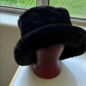 Fluffy blackFaux Fur  bucket unisex